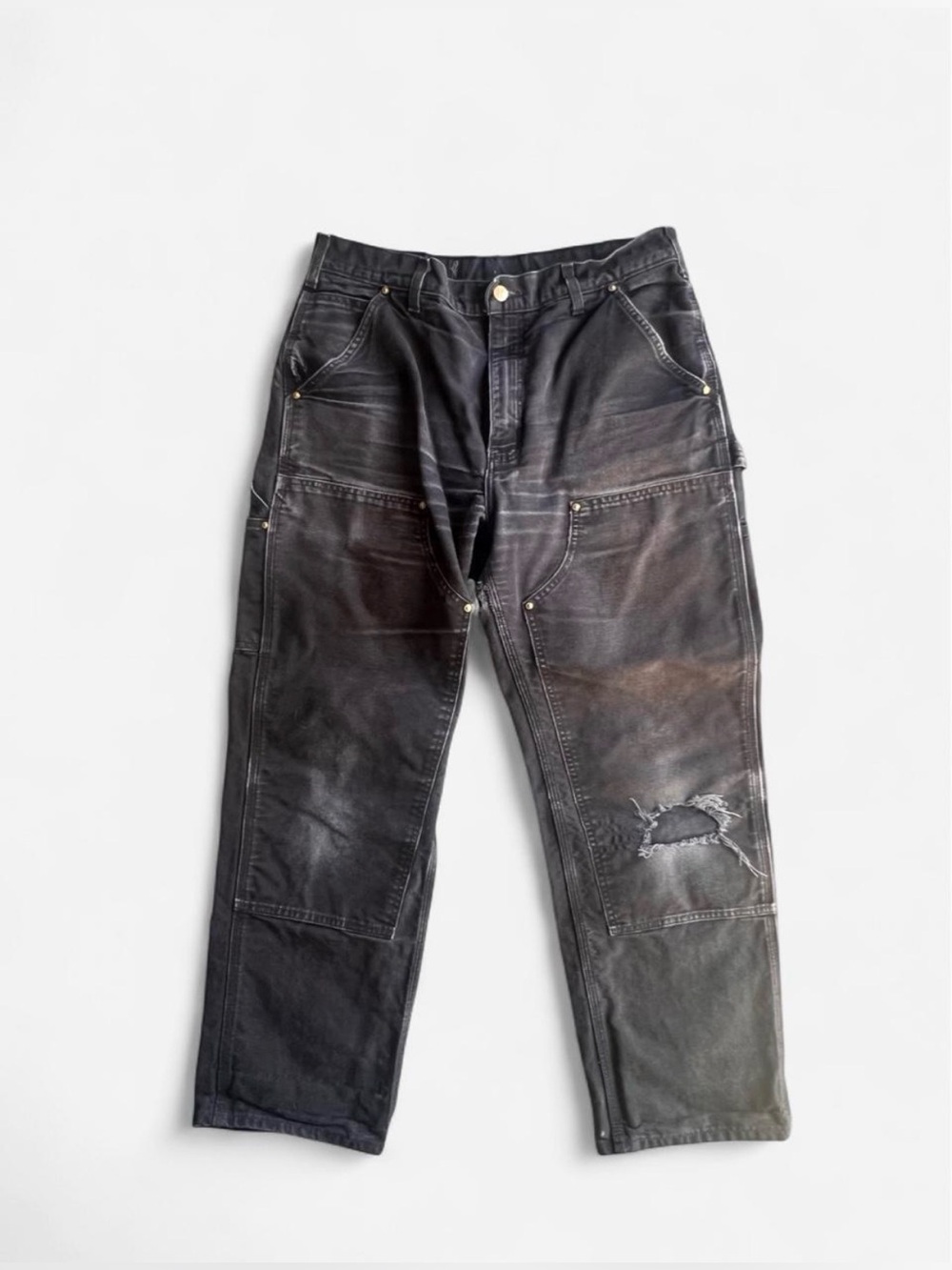 Distressed Black Carhartt double knee pants men’s Size 34x30 made in USA